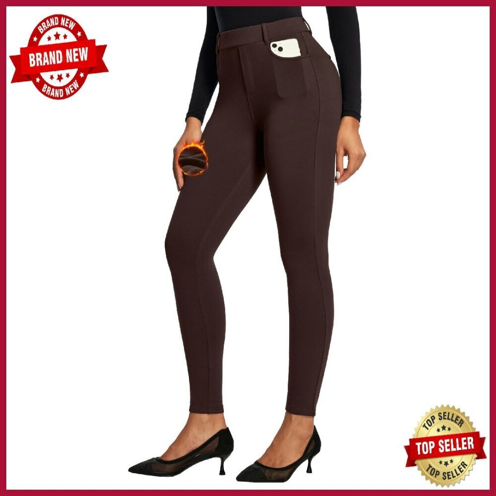 Fleece Lined Thermal Leggings High Waisted Stretchy Work Pants Women